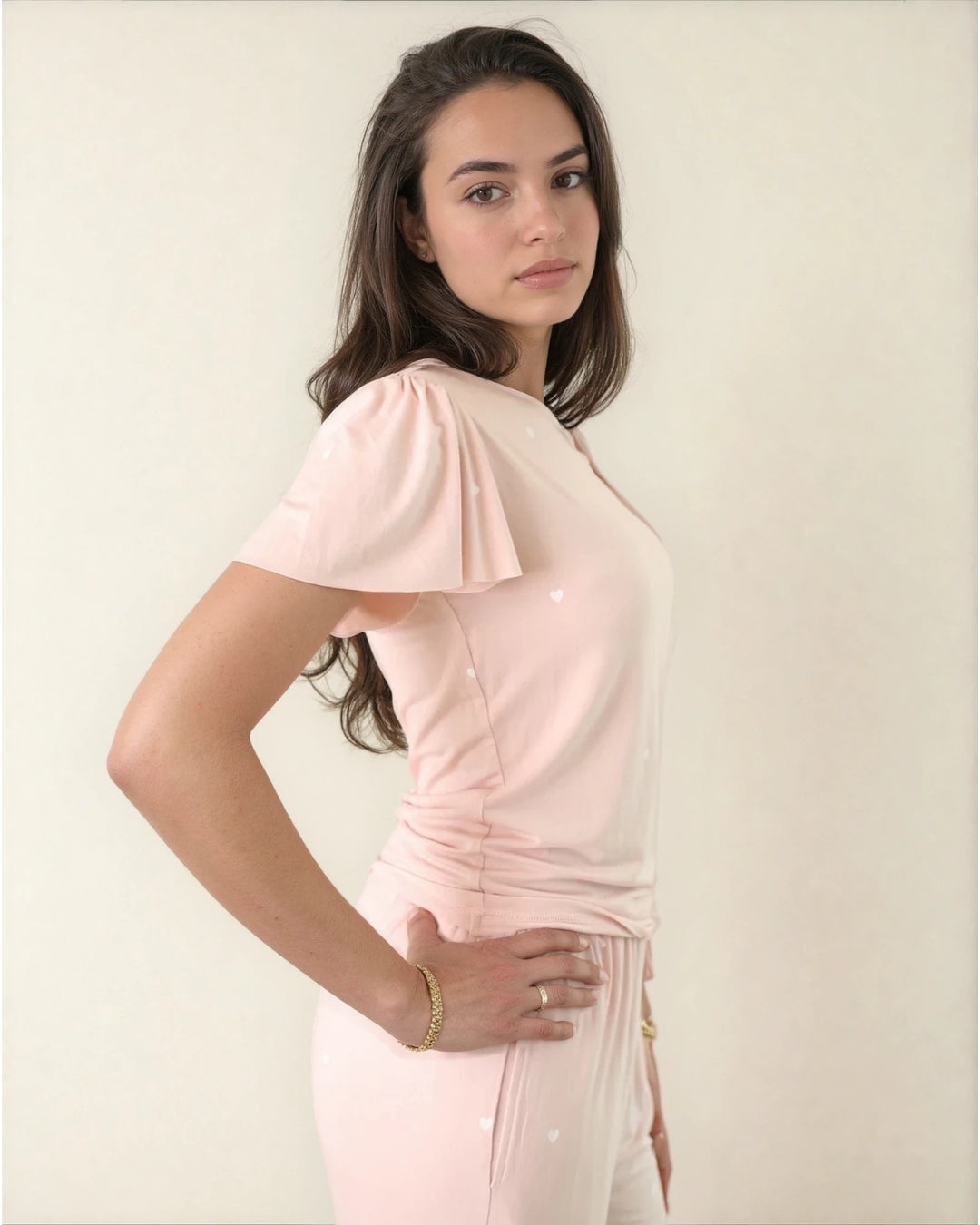 Heartfull PJ – Silky Printed Pajama Set 2PC In Blush Hearts