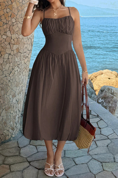 Ruched-Bodice A-Line Dress