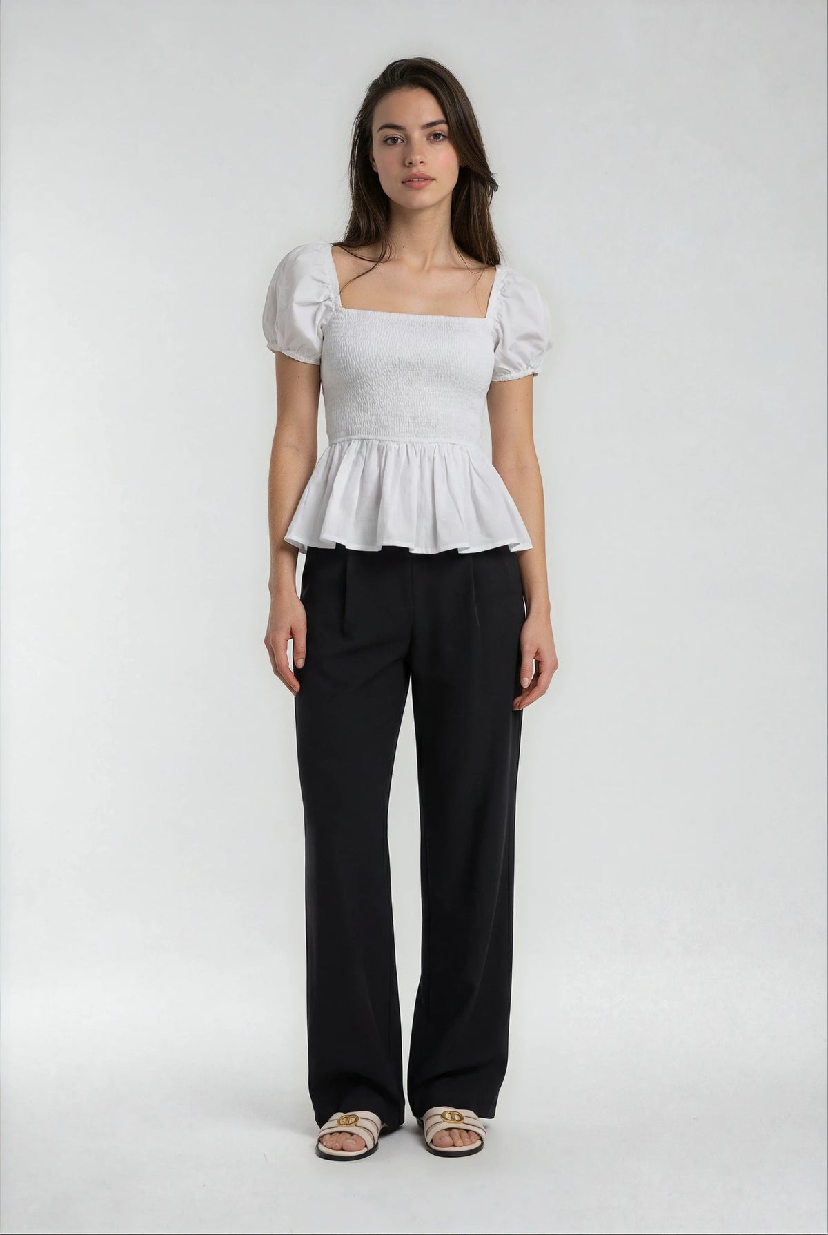 White Cotton Peplum Blouse