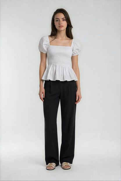 White Cotton Peplum Blouse